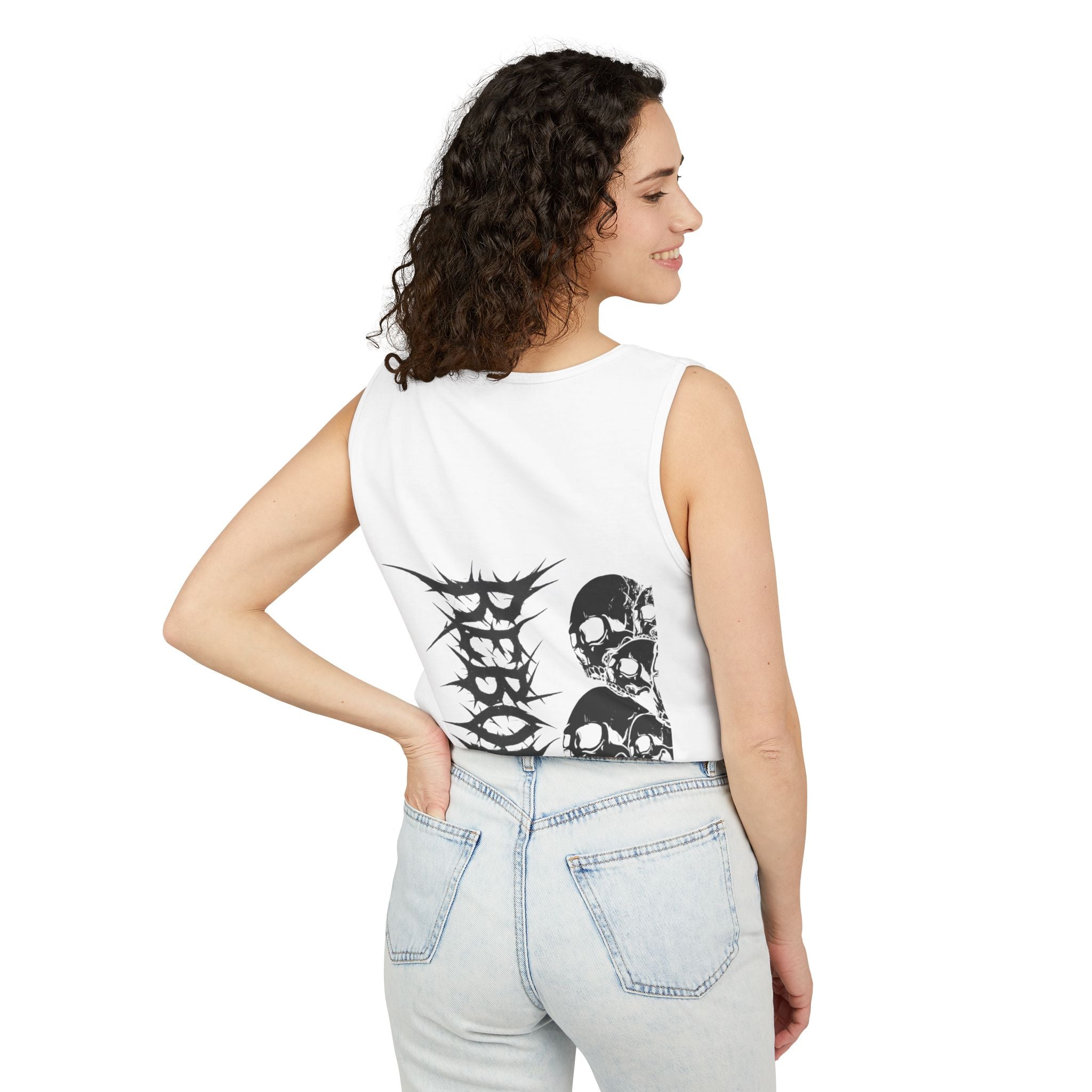 Edgy Skull Design Tank Top, Graphic Sleeveless Tee for Concerts, Festival Wear, Summer Style, Unisex Casual Top